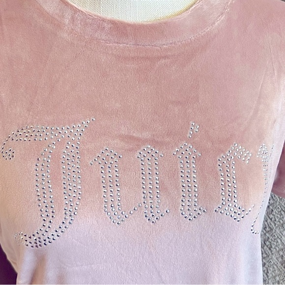 👑🩷JUICY COUTURE Pink Soft Velour Rhinestone Embellished Logo Y2K Sleep Shirt - Picture 3 of 10
